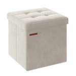 SONGMICS Storage Ottoman, Foldable Small Ottoman Foot Rest, 15 Inches Foot Stool, Cube Ottoman with Storage, Load up to 660 lb, for Living Room, Bedroom, Dorm, Cream White ULSF227W01