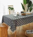 YUURAIN VUVU Rustic Dark Grey Tablecloth with Tree Pattern Cotton Linen Grey Rectangle Table Cloths Stitching Tassel for Kitchen Dining Party Christmas Buffet(55x70Inch)