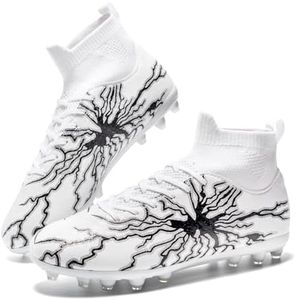 HRJR Men's Soccer Cleats Football Cleats for Unisex-Adult High-Top Spikes Shoes for Youth Big Boys Lightweight Professional Training Turf Outdoor Athletic Sneaker Black 6.5 White 12