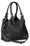 Mabel London Womens Multiple Compartments Handbag - Medium Size Bag with a Long Shoulder Strap - AMELIA (Black)