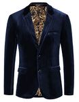 PJ Paul Jones Mens Velvet Blazer Two Button Solid Slim Fit Blazer Sport Coat for Dinner Prom Wedding, Navy, Medium