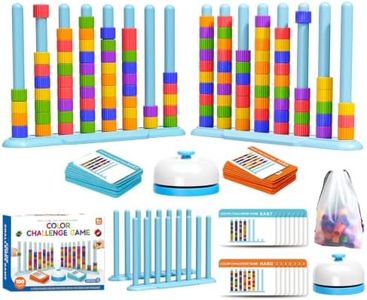 Color Challenge Game – 2 Pack Color Matching Puzzle Game for Family Game Night and Party, Board Game for Kids 6-8-12, Adults, Stacking Game with 2 Stack Racks, 100 Cards, 120 Rings, Bell, Storage Bag