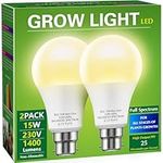 Briignite Grow Light Bulb, LED Grow Light A19 Bulb, Full Spectrum Grow Light for Indoor Plants, Plant Light Bulbs B22 Base, 15W Grow Lights for Indoor Plants, Seed Starting, 2Pack