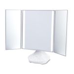 iHome Vanity Mirror with Lights and Wireless Speaker, Trifold Mirror with USB Charging (iCVBT40)