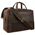 TIDING Men's Genuine Leather Briefcase 17 Inch Laptop Case Business Travel Work Messenger Shoulder Bag, Dark Brown