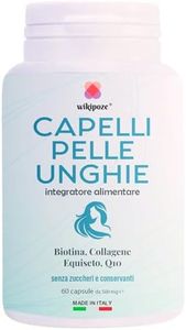 WIKIPOZE Integratori per Capelli Pelle Unghie con Biotina Collagene Equiseto Coenzima Q10 Integratore Capelli Donna Anticaduta Vitamine per Capelli Crescita 60 Capsule Senza Zuccheri Senza Conservanti
