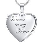 Farfume Heart Locket Necklace For Women, Engraved Text Hold Two Photos Necklace, Photo Gifts for Family& Friends, Locket Necklace Jewelry Gift for Women(1B Glossy-Silver)