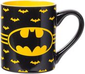 DC Comics Silver Buffalo Batman Logo with Bat Pattern Ceramic Coffee Mug, 14 Ounces, Black/Yellow, (BN8632)