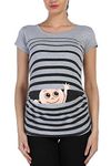 MMC Wave Wave Baby - Funny cute maternity wear striped maternity shirt with motif for pregnancy maternity shirt, short sleeve (gray, X-Large)