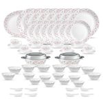 La Opala Diva Classique Collection Opal Glass Crockery | for Family of 8 | Dinner Set 61 pcs Grace Red | Plates & Bowls for Dining | Microwave Safe | 100% Vegetarian | Extra Strong | White