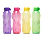 Tupperware Aquasafe Plastic Bottle, 1000ml, Set of 4, Pink, Green, Yellow, Purple