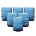 HomeVogue Hobnail Drinking Glasses Set of 6,12 oz Vintage Glassware Set Cocktail Glass Set, Embossed Clear Water Tumbler,for Beer, Whiskey,Juice and Various Mixed Drinks(Blue)