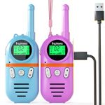 Inspireyes Walkie Talkies for Kids Rechargeable, 48H Working Time 3 Miles Range 22 Channels 2 Way Radio, Outdoor Camping Toys, Family Games, Blue & Pink