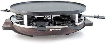 SwissMar KF-77068 8-Person Matterhorn Oval Raclette w/ Wood base, reversible cast aluminum Non-Stick grill plate