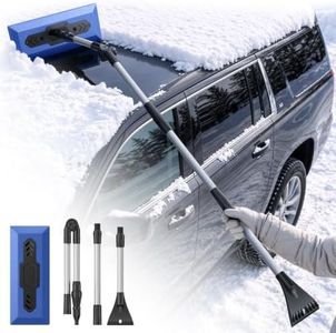 DMJN [2026 Upgrade] 60" Foam Snow Broom & Ice Scraper for Car, 16" No-Scratch EVA Foam Head, 180° Adjustable & Detachable Long-Reach Snow Removal Tool for Windshield, Roof, SUV & Truck, Blue
