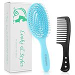 Detangling Hair Brush, Curved Vented Oval Hair Comb Hairbrush for Women Men Blow Drying, Comfortable Scalp Massage, Smoothing Long Thick Curly Dry Wet Hair, No More Tangle (Oval, Blue)