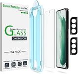 amFilm 2 Pack OneTouch Tempered Glass Screen Protector for Samsung Galaxy S22 5G [6.1 Inch] with 2 Pack Camera Lens Protector [9H Hardness] Easy Installation and Bubble Free.