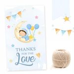 Baby Shower/Birth Ceremony Gift Tags. Thanks for The Love. 75 Gift Tags in Pastel Colors.. with Jute String for attaching to Gifts and Cake Boxes. It’s a Boy.