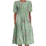 AMhomely Summer Dresses for Women UK Elegant Bohemian Floral Midi Dresses Short Sleeve Loose Tshirt Dress Casual Boho Beach Sundresses Swing Flowy Dresses Everyday Wear