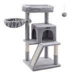 Feandrea Cat Tree, Small Cat Tower with Widened Perch for Large Cats Indoor, Kittens, 37.8-Inch Multi-Level Cat Condo, Scratching Posts and Ramp, 2-Door Cat Cave, Cat Basket, Light Gray UPCT51W