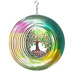 LJlifArt Wind Spinner Mandala Tree of Life 12 inch 3D Stainless Steel Laser Cut Metal Art Geometric Pattern Worth Gift - Hanging Wind Spinner Kinetic Yard Art Decorations - Indoor/Outdoor Décor