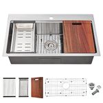 TSIBOMU 32-inch Workstation Sink Drop in, Single Faucet Hole Single Bowl Kitchen Sink 18 Gauge Stainless Steel Handmade Sink with Integrated Ledge,32"x18"x9"