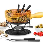 Artestia 2.11-Quart Ceramic Fondue Pot Set for Cheese, Chocolate Melting Pot with 6 Fondue Forks and Swiss Vintage Pattern, Perfect for 6 People, 10 Piece