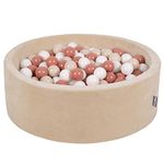 KiddyMoon Soft Ball Pit Round 90X30cm/200 Balls, Foam Velvet Ball Pool Baby Playballs, Made In EU, Sand Beige:Pastel Beige/Salmon Pink/White