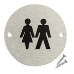 Fire Door Guru® Unisex Toilet Door Sign - 76mm Disc - Stainless Steel Safety Sign - Fixings Included