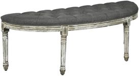 HOMCOM Vintage Semi-Circle End of Bed Bench, Upholstered Bedroom Entryway Bench with Tufted Linen-Touch Fabric with Rubberwood Legs, Gray