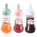 HEXONIQ® Plastic Porous Squeeze Squirt Bottle Flexible Dispenser Wide Mouth Container Bottle with Attached Cap, Sauce Bottle for Ketchup, Oil, Sauces, Salad Dressing, Transperant, 280ml, Pack of 3