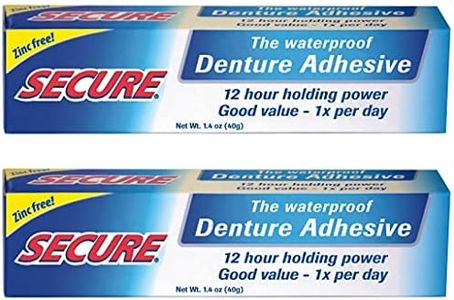 Secure Waterproof Denture Adhesive - Zinc Free - Extra Strong Hold for Upper, Lower or Partials - 1.4 oz (Pack of 2)