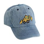 KABAKE Cute Embroidery Excavator Kids Baseball Cap Adjustable Cotton Washed Vintage Cowboy Hat for Boys Girls Age 2-8 Light Denim