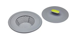 KitchenCraft 2-in-1 Plastic Plug and Sink Strainer, 11.5 cm (4.5") - Grey / Green