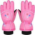 Kids Snow Ski Gloves Winter Waterproof Warm Snowboard Mittens for Girl and Boy (Pink,3-6 Years)