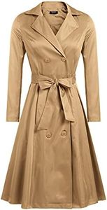 Zeagoo Women's Trench Coats Double-Breasted Long Coat with Belt, Khaki, Medium