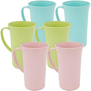 Okuna Outpost Unbreakable Wheat Straw Mugs with Handle, Set of 6 Reusable Plastic Coffee Cups (3 Colors, 15 oz)