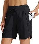 Willit Women's 7" Athletic Running Shorts Long Workout Hiking Shorts Quick Dry High Waisted Active Shorts Zipper Pocket Black M