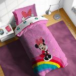 Sunny Side Up Disney Minnie Mouse Twin Comforter Set â€“ 5 Piece Kids Bedding Includes Comforter, Sheets & Pillow Cover â€“ Super Soft Rainbow Dots Microfiber Bed Set