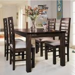 SONA ART & CRAFTS Modern Furniture Solid Sheesham Wood Dining Table 4 Seater Dining Table Set with 4 Cushion Chairs Dinner Table Set for Dinning Room Home Hotel and Office (Walnut Finish)