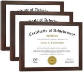 DEKWINN 8.5x11 Diploma Frame Certificate Document Frame Set of 3 with High Definition Glass,Picture Frame for Wall and Tabletop Display in Walnut