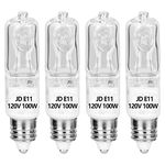 JD E11 120 Volt 100 Watt Halogen Bulbs, Mini Candelabra Bulbs for House Lighting Fixtures, Ceiling Lamps, Table Lamps, Cabinet Lighting (4 Pack)