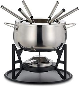 Oak & Steel - Stainless Steel Silver Fondue Gift Set for Cheese, Chocolate, Meat Broth with Forks - 6 Person
