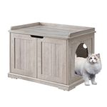 unipaws Cat Litter Box Enclosure Furniture, Wooden Litter Tray Cover, Sturdy Washroom Storage Bench, Indoor Cat House Weathered Grey