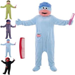 NEKSKA Fuzzy Fangs Pajamas Monster Onesie Adult Plush Hooded Onesies Funny Cozy Pajamas for Couples and Adults (US, Alpha, XX-Large, Regular, Regular, Blue)