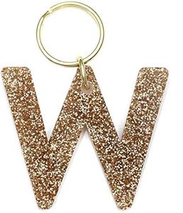 Lucky Feather Letter W Keychain Accessories for Women, Gold Glitter Initial Key Ring