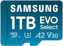 SAMSUNG EVO Select microSD Memory Card + Adapter, 1TB microSDXC, Up to 160 MB/s, UHS I, C10, U3, V30, A2, for Mobile Phone, Smartphones, Nintendo-Switch, and Tablets (MB-ME1T0SA/AM)