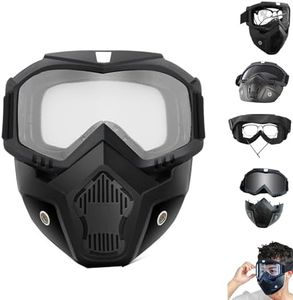 Detachable Full Face Goggle Mask for Riding and Cutting,Mask with Detachable Goggles, Motorcycle Helmet Riding Goggles Glasses with Removable Face Mask (Transparent)