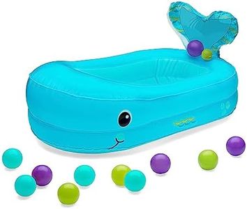 Infantino Whale Bubble Bath - Spaziosa Vasca da Bagno per Neonati Gonfiabile con 10 Palline Galleggianti, Jingle Tail e Indicatore di Temperatura per Neonati 6-24M