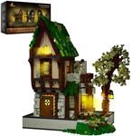 JMBricklayer Medieval House Building Sets for Adults, Medieval Tavern Architecture Toys Castle Set with LED Light, Vintage Collectible or Home Office Display, Ideas Gift for Girls Boys Women 30124